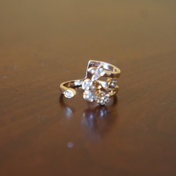 Gold & CZ Flower Leaf Adjustable Ring - Picture 7 of 11